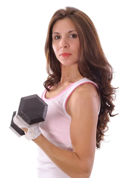 Aufnahme einer Frau beim Gewichtcurling — Stockfoto