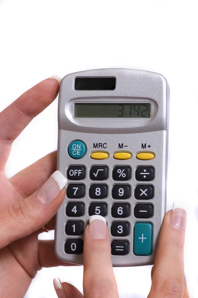 Calculadora e mão — Fotografia de Stock
