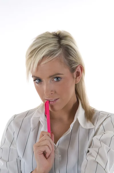 Secretaria con Pink Pen — Foto de Stock