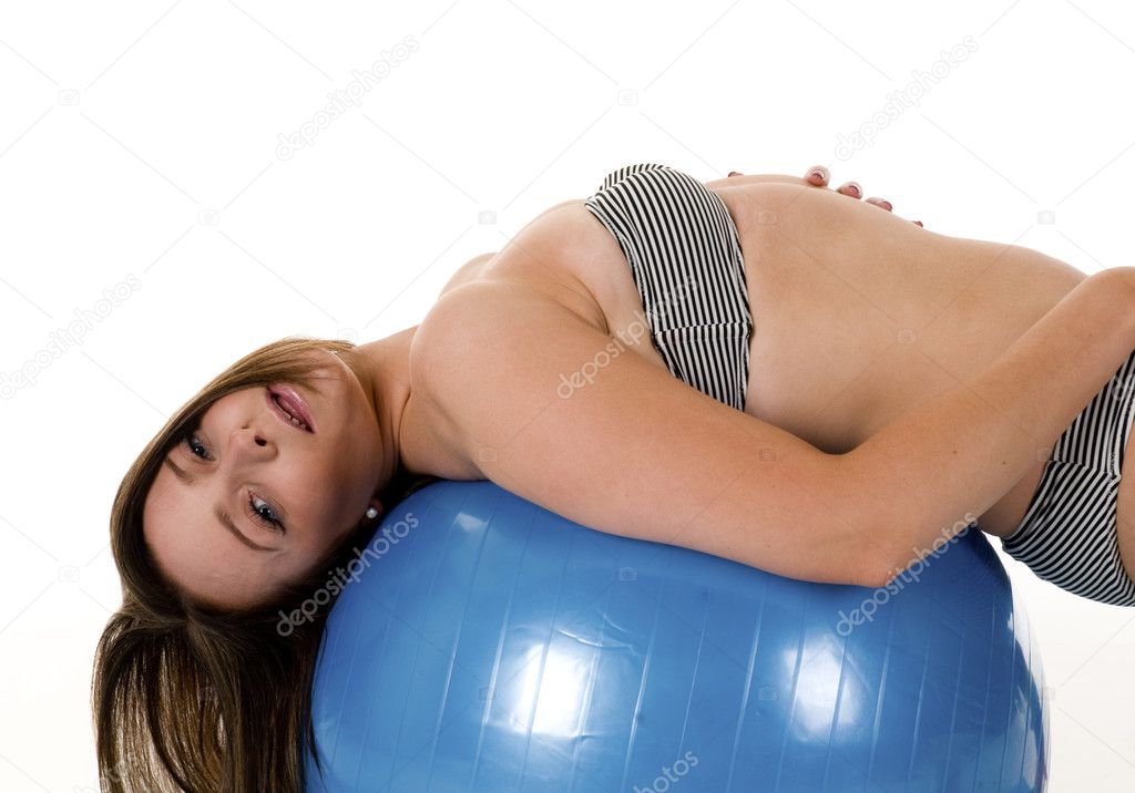 Brunette Woman - posing on Exercise ball
