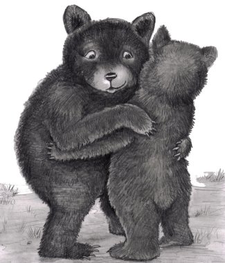 Bear Hug. Two bears hugging out in nature clipart