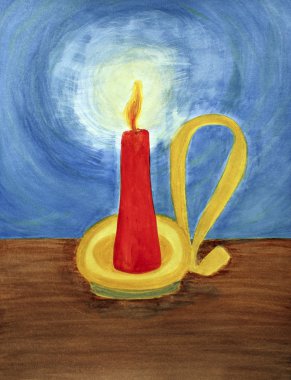 Red candle lighting up the dark blue night. clipart