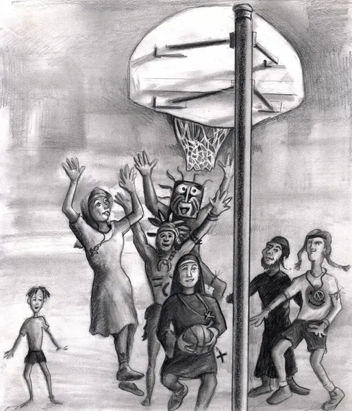 Ω, Ιερός. θρησκευτικές παίζοντας μπάσκετ. — Φωτογραφία Αρχείου