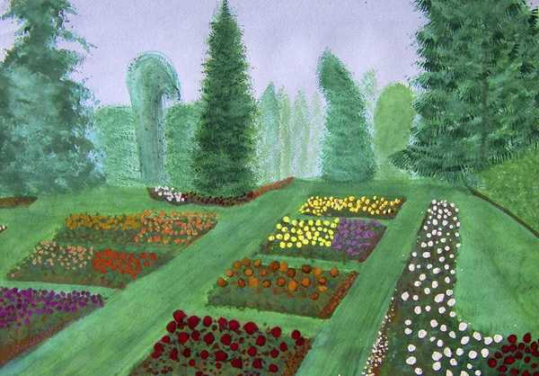 장미 정원, 포틀랜드, 오 레 곤 수채화 그림 — 스톡 사진