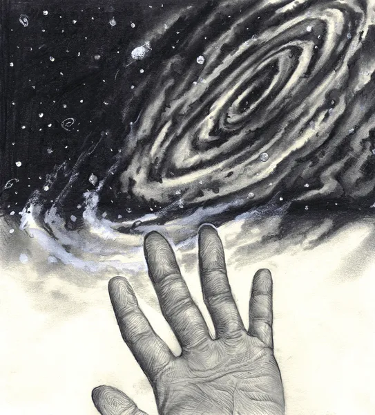 Universe, hand, reaching for the stars — Stock Photo, Image