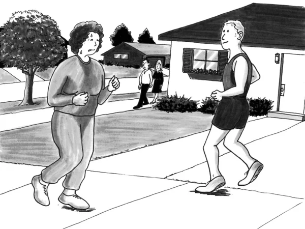 Frau joggt in der Nähe des Mannes — Stockfoto