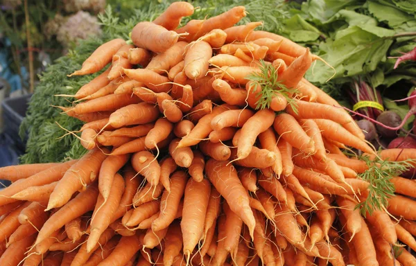 Морква на ринку фермерів — стокове фото