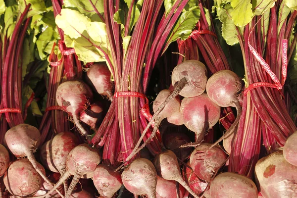 Red beets with tops, horizontal — Stock Photo, Image