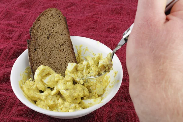 Eating Eggs, Rye, Mustard — Stock Photo, Image