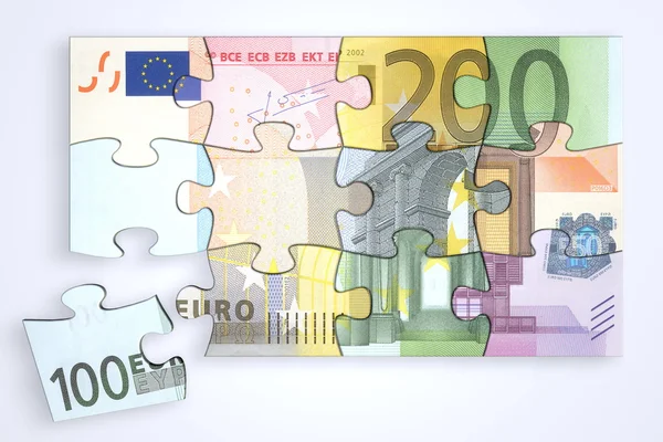 Puzzle de billetes de euro mezclados con pieza separada — Foto de Stock