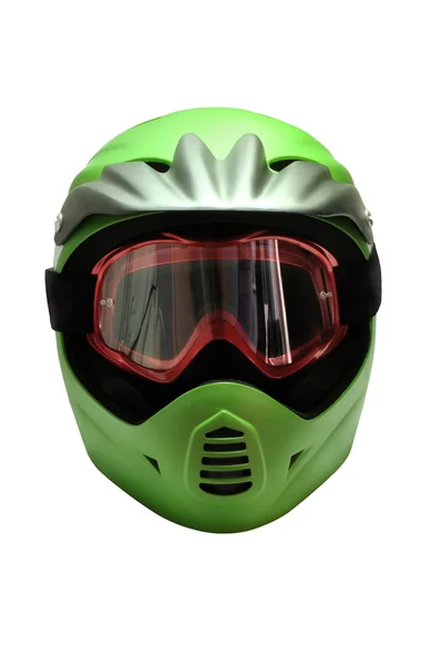Полный шлем для езды на велосипеде с очками для экстремальной езды — стоковое фото