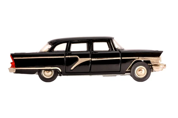 stock image Black retro limousine old scale model isolated on white