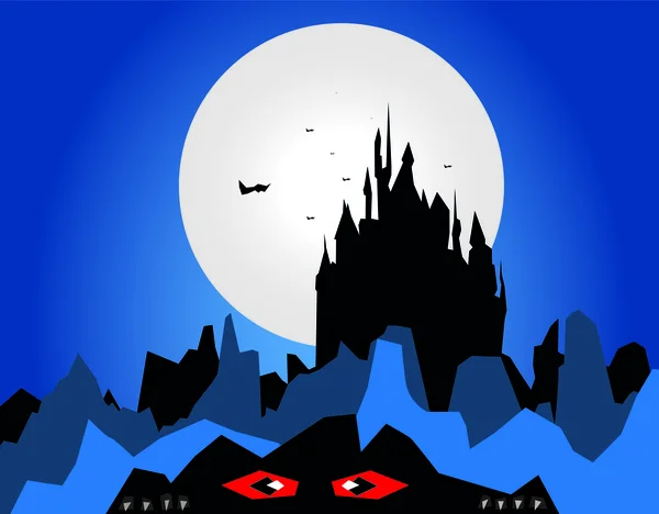 Temný hrad silueta s měsícem — Stock fotografie