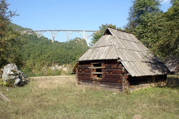Cabane et pont en bois — Photo