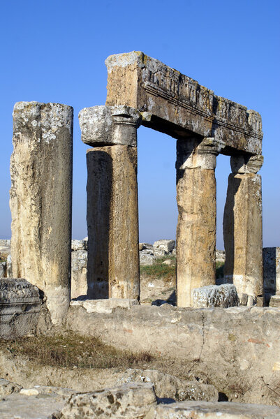 Columns of temple in Hierapolis near Pamukkale, Turkey