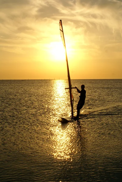 Kitesurfen en zonsondergang — Stockfoto