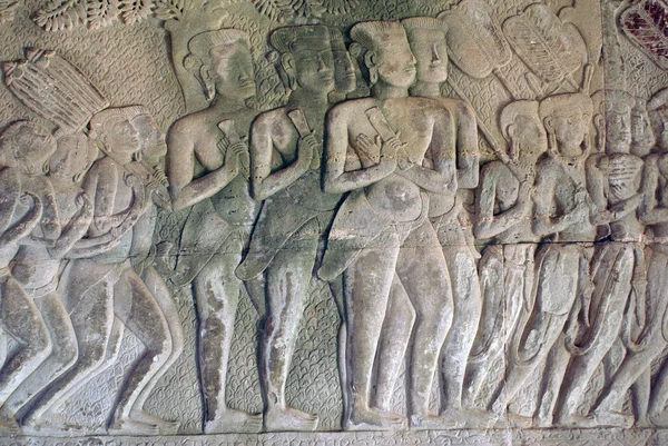 カンボジアのアンコール遺跡の壁に — ストック写真