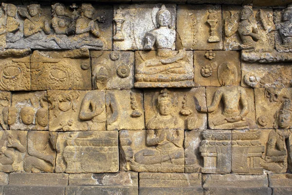 Pískovec zeď Borobuduru — Stock fotografie