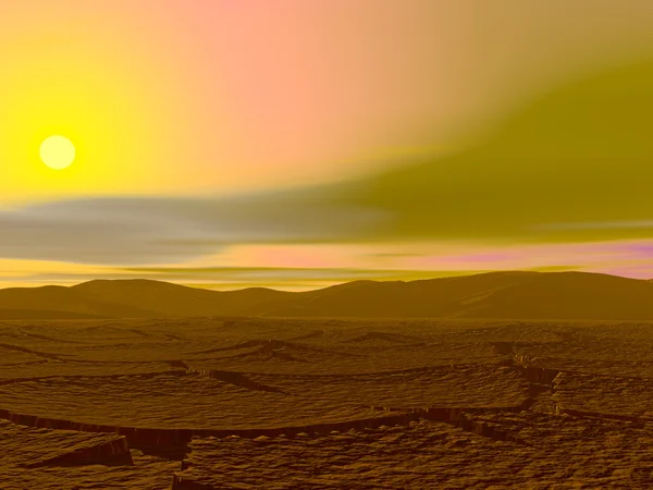Desert landscape with sunset — Stock Photo, Image