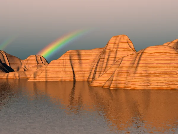 Ilha de areia de fantasia e arco-íris — Fotografia de Stock
