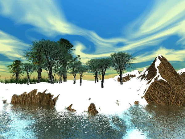 Φανταστικό νησί χειμωνιάτικο σκηνικό — Φωτογραφία Αρχείου
