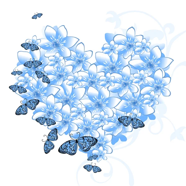 Coeur floral bleu — Image vectorielle