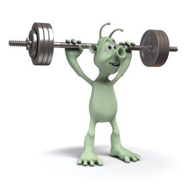 Alien weightlifter clipart