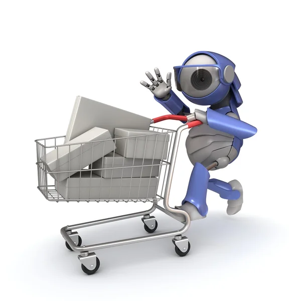 Robot con carrito de compras —  Fotos de Stock