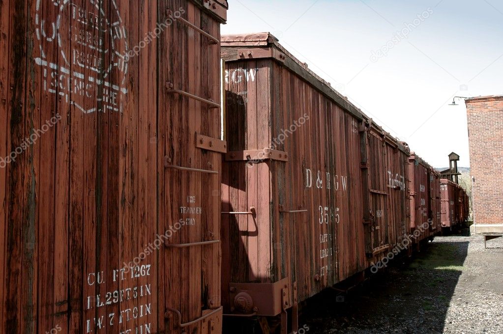 Antique wooden boxcars