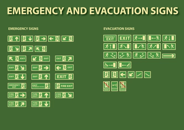 Sinais de emergência e evacuação — Vetor de Stock