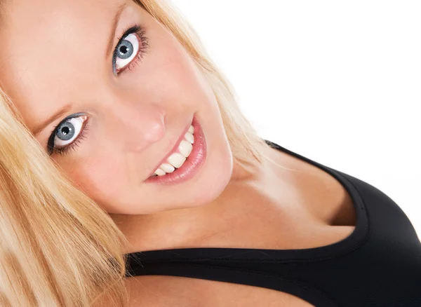 Dziewczynka blond blue eyed fitness — Zdjęcie stockowe