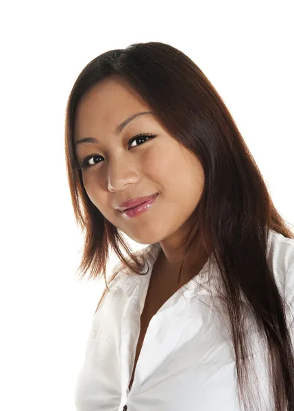 아름 다운 아시아 여자는 웃 고 스톡 이미지