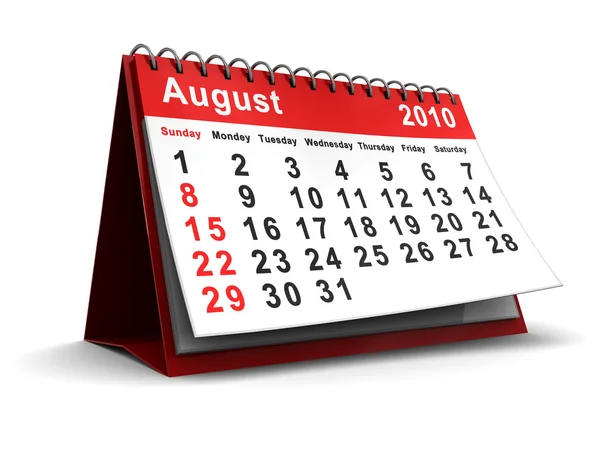 Sierpnia 2010 Kalendarz — Zdjęcie stockowe