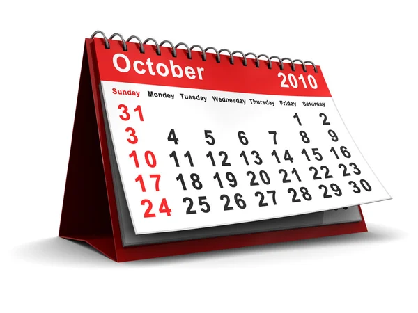 Października 2010 Kalendarz — Zdjęcie stockowe