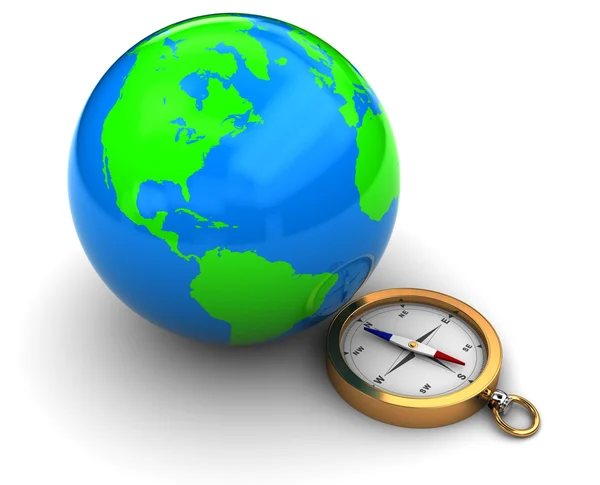 Earth and compass — Stock Photo, Image