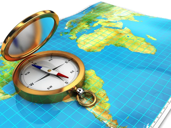 Compass and map — Stock Photo, Image