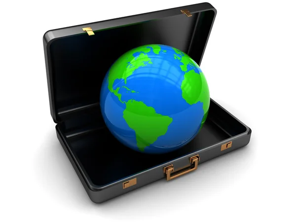 Resväska med jorden världen — Stockfoto