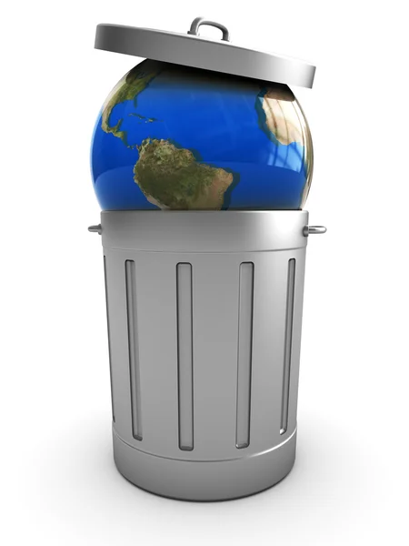 Earth in trash can — Stock Photo, Image