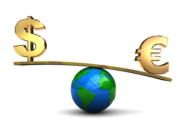 Dollar and euro on scale — Stock Photo, Image