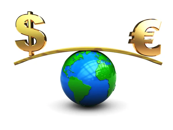 Dólar e euro na escala — Fotografia de Stock