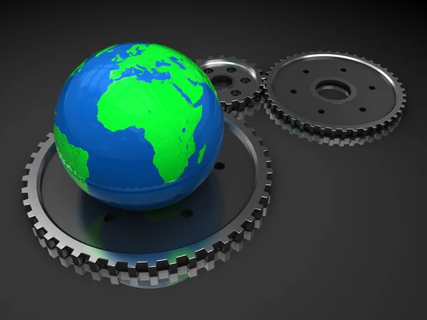 stock image Earth and gear wheels