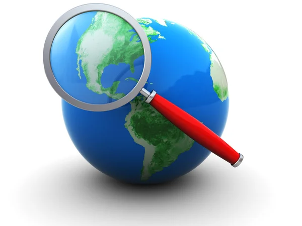 Earth and magnify glass — Stock Photo, Image