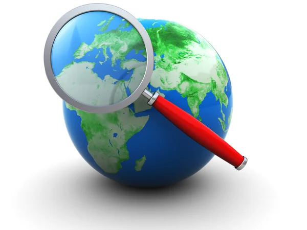Earth and magnify glass — Stock Photo, Image