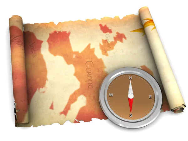 Ancient map and compass — Stock Photo, Image
