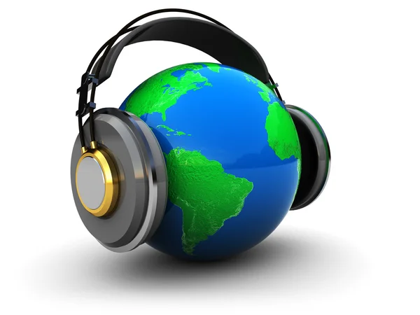 Earth with headphones — Stock Photo, Image