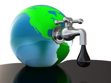 Oil faucet in earth globe clipart