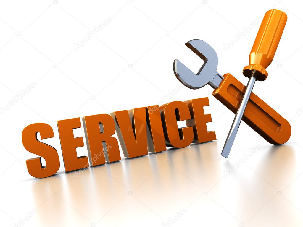 3d illustration of service sign with wrench and screwdriver