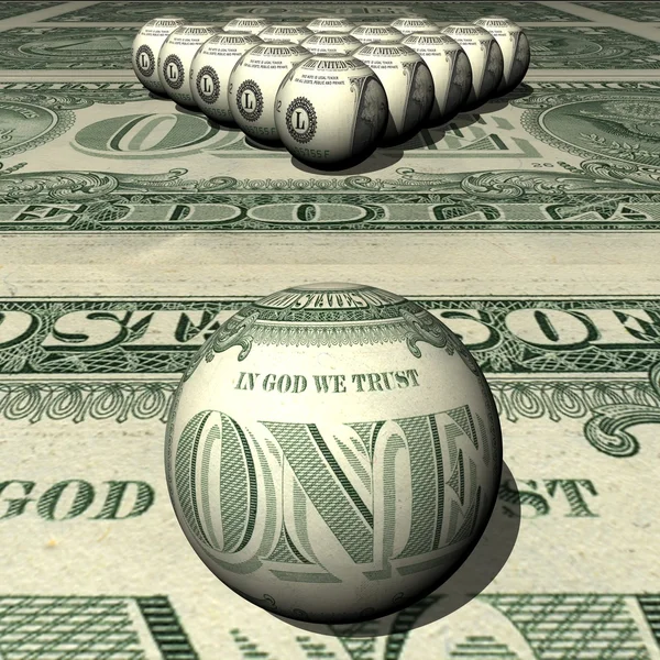 Dólar esferas de billar en un fondo de dólar . — Foto de Stock
