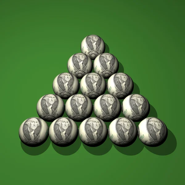 Dollar-Billardkugeln auf grünem Hintergrund. — Stockfoto
