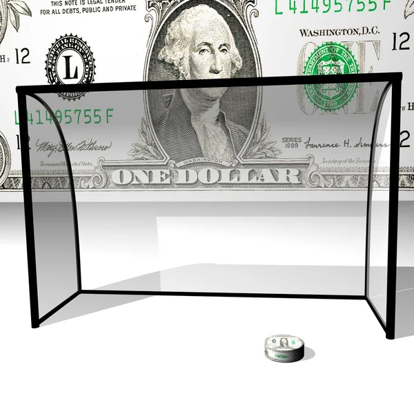 Ishockey, dollarn bricka i krage, en dollar-bakgrund. — Stockfoto